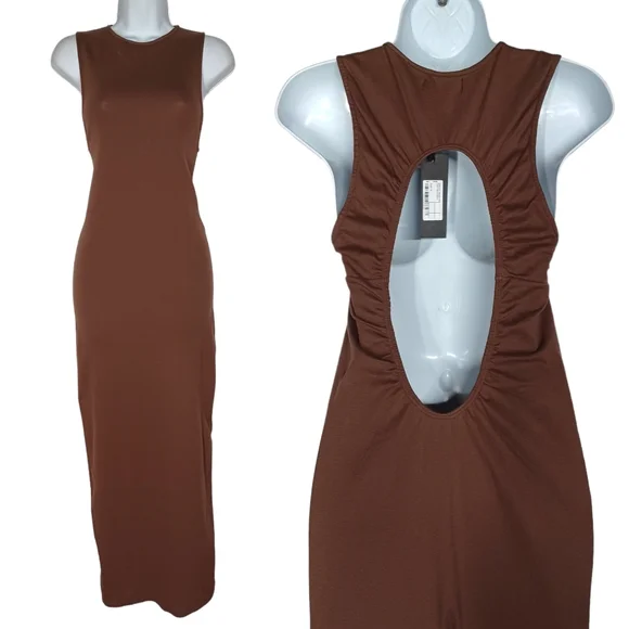plus size brown satin dress Annina Satin Midi Dress in Brown Mocha main image 1